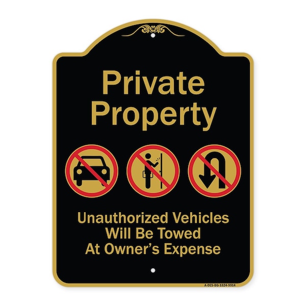 Designer Series-Private Property Unauthorized Vehicles Towed No Cars, 24" x 18", BG-1824-9914
